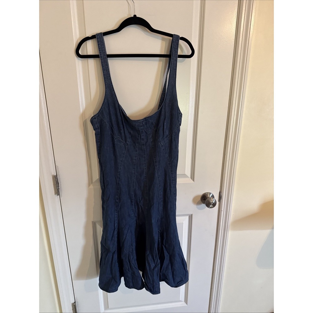Vtg Ralph Lauren Jeans Company Midi Dress Sz 16 Blue Denim Trumpet Gored Western